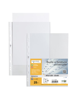 Busta a Perforazione Universale Atla 150 Sei Rota - 22x30 cm - Goffrata Alto Spessore - 662215 (Trasparente Conf. 25)