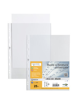 Busta a Perforazione Universale Atla 150 Sei Rota - 23x33 cm - Goffrata Alto Spessore - 662315 (Trasparente Conf. 25)