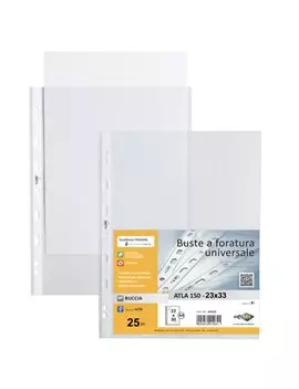Busta a Perforazione Universale Atla 150 Sei Rota - 23x33 cm - Goffrata Alto Spessore - 662315 (Trasparente Conf. 25)