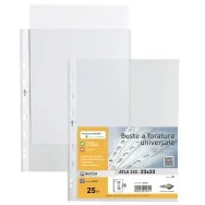 Busta a Perforazione Universale Atla 150 Sei Rota - 23x33 cm - Goffrata Alto Spessore - 662315 (Trasparente Conf. 25)