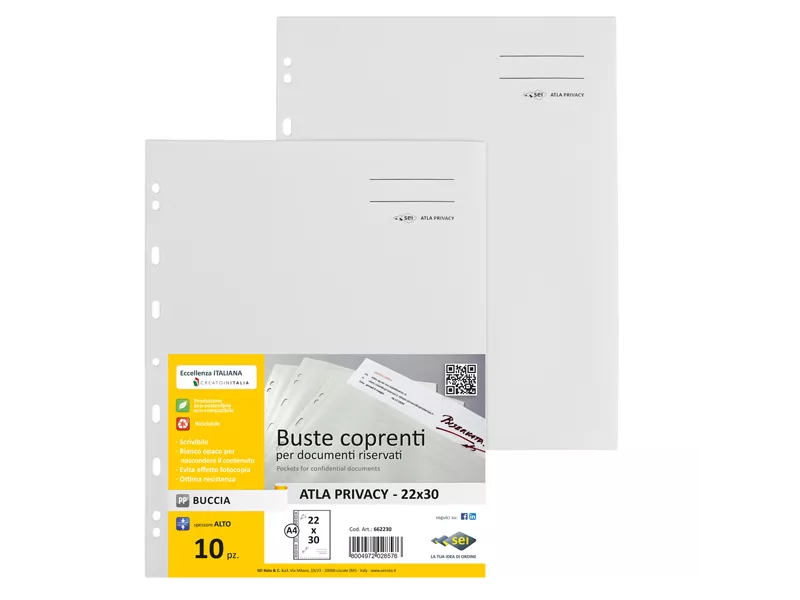 Busta a Perforazione Universale Atla Privacy Sei Rota - 22x30 cm - Documenti Riservati - 662230 (Bianco Opaco Conf. 10)