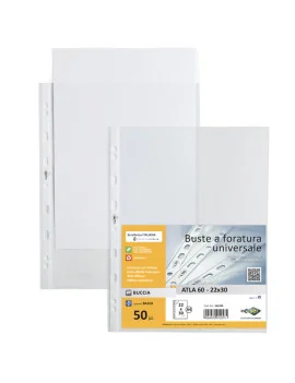 Busta a Perforazione Universale Atla Sei Rota - 22x30 cm - Goffrata Basso Spessore - 662208 (Trasparente Conf. 50)