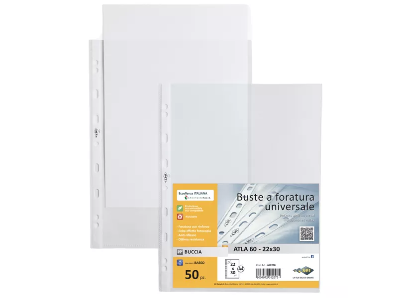 Busta a Perforazione Universale Atla Sei Rota - 22x30 cm - Goffrata Basso Spessore - 662208 (Trasparente Conf. 50)