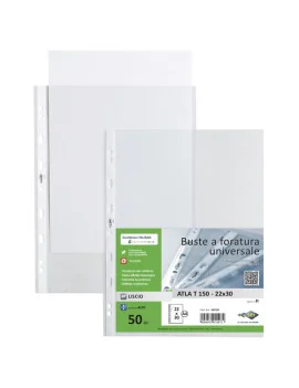 Busta a Perforazione Universale Atla T Sei Rota - 22x30 cm - Liscia Alto Spessore - 662221 (Trasparente Conf. 50)