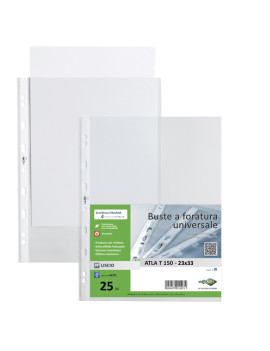 Busta a Perforazione Universale Atla T Sei Rota - 23x33 cm - Liscia Alto Spessore - 662317 (Trasparente Conf. 25)