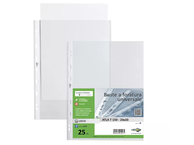 Busta a Perforazione Universale Atla T Sei Rota - 23x33 cm - Liscia Alto Spessore - 662317 (Trasparente Conf. 25)