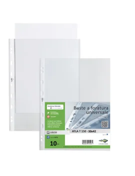 Busta a Perforazione Universale Atla T Sei Rota - 30x42 cm - Liscia Alto Spessore - 663015 (Trasparente Conf. 10)