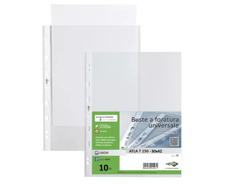 Busta a Perforazione Universale Atla T Sei Rota - 30x42 cm - Liscia Alto Spessore - 663015 (Trasparente Conf. 10)