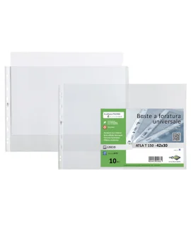 Busta a Perforazione Universale Atla T Sei Rota - 42x30 cm - Liscia Alto Spessore - Orizzontale - 664215 (Trasparente Conf. 10)