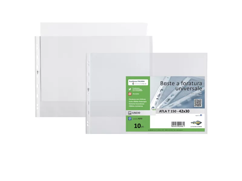 Busta a Perforazione Universale Atla T Sei Rota - 42x30 cm - Liscia Alto Spessore - Orizzontale - 664215 (Trasparente Conf. 10)
