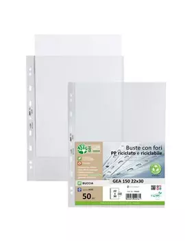 Busta a Perforazione Universale Gea 150 Sei Rota - 22x30 cm - Goffrata Alto Spessore - 702216 (Trasparente Conf. 50)