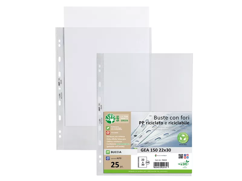 Busta a Perforazione Universale Gea 150 Sei Rota - 22x30 cm - Goffrata Alto Spessore - 702215 (Trasparente Conf. 25)