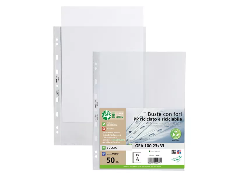 Busta a Perforazione Universale Gea 100 Sei Rota - 23x33 cm - Goffrata Medio Spessore - 702312 (Trasparente Conf. 50)