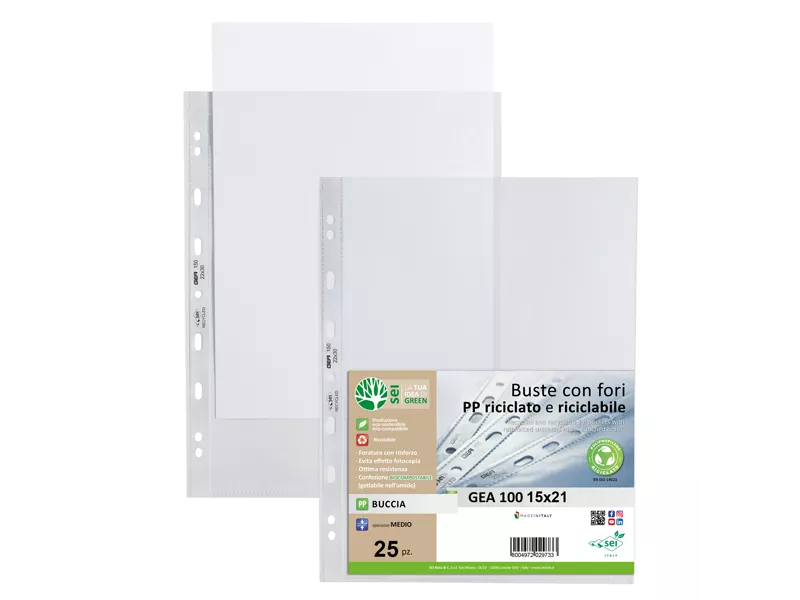 Busta a Perforazione Universale Gea 100 Sei Rota - 15x21 cm - Goffrata Medio Spessore - 701510 (Trasparente Conf. 25)