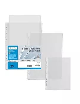 Busta a Perforazione Universale Ercole Sei Rota - 15x21 cm - Liscia - 501521 (Trasparente Conf. 25)