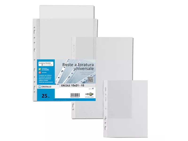 Busta a Perforazione Universale Ercole Sei Rota - 15x21 cm - Liscia - 501521 (Trasparente Conf. 25)
