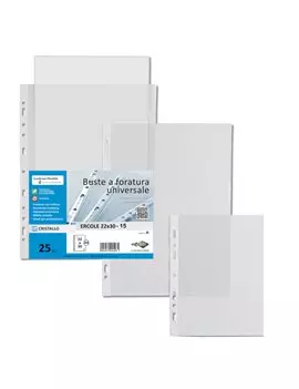 Busta a Perforazione Universale Ercole Sei Rota - 22x30 cm - Liscia - 502230 (Trasparente Conf. 25)