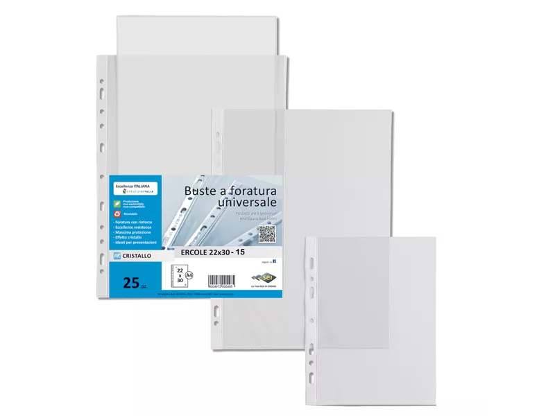 Busta a Perforazione Universale Ercole Sei Rota - 22x30 cm - Liscia - 502230 (Trasparente Conf. 25) Busta a Perforazione Universale Ercole Sei Rota - 22x30 cm - Liscia - 502230 (Trasparente Conf. 25)