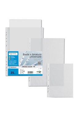 Busta a Perforazione Universale Ercole Sei Rota - 22x30 cm - Liscia - 502230 (Trasparente Conf. 25)