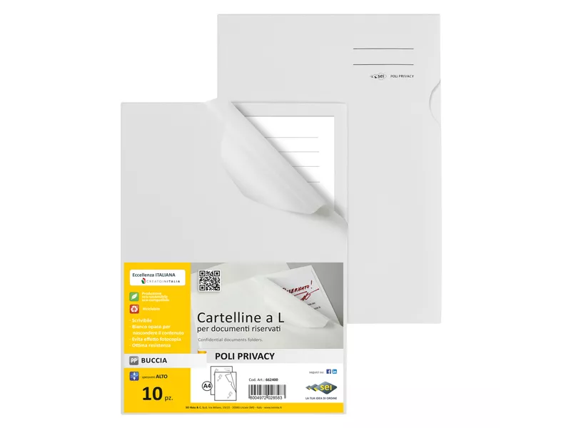 Cartellina a L in PPL Poli Privacy Sei Rota - 23,2x32,2 cm - 662400 (Bianco Opaco Conf. 10)