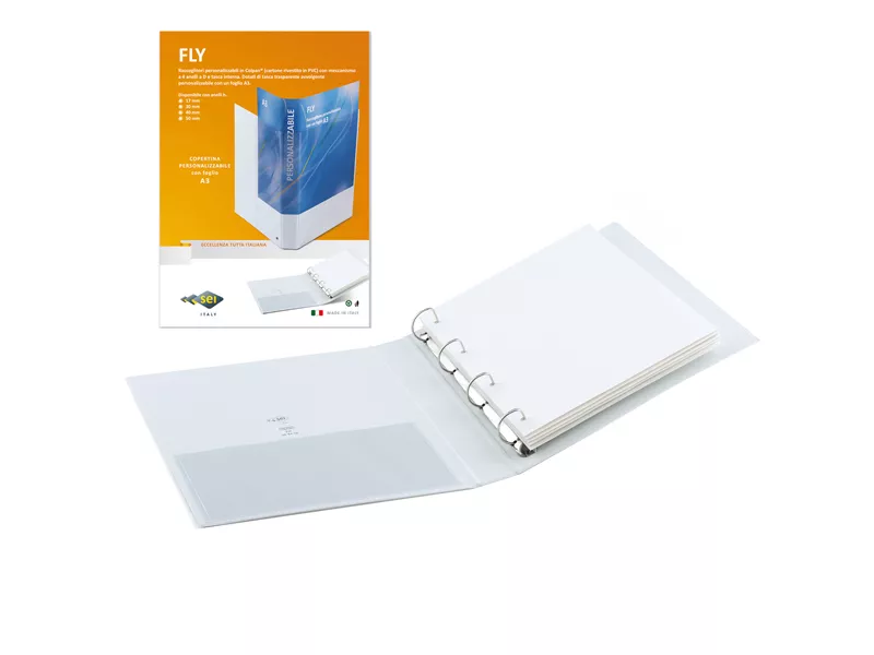 Raccoglitore Personalizzabile Fly Sei Rota - A4 - 4 Anelli a D 30 mm - 36307501 (Bianco)