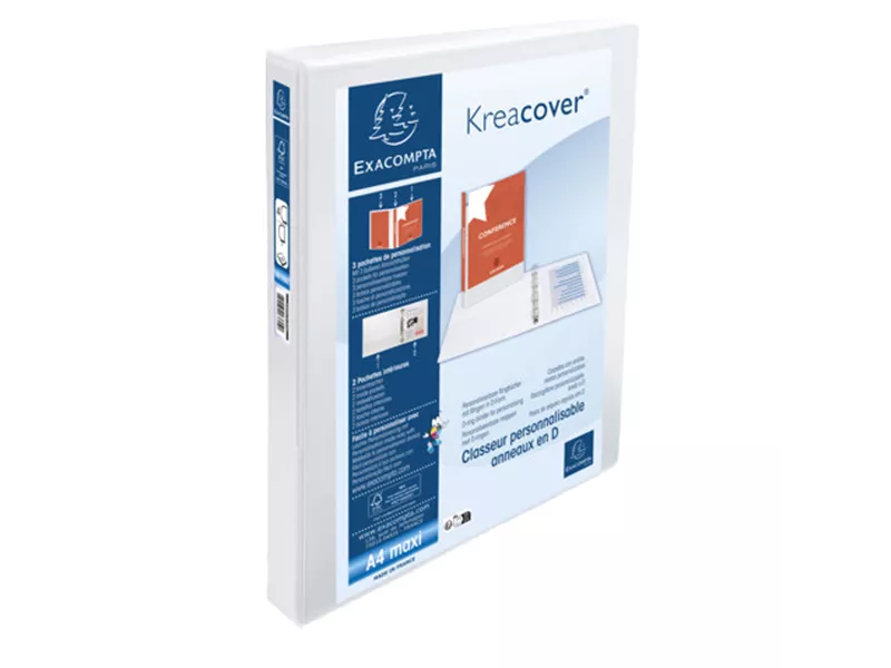 Raccoglitore Personalizzabile Kreacover Exacompta - A4 Maxi - 4 Anelli a D 25 mm - 51846E (Bianco Conf. 10)