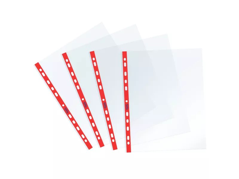 Busta a Perforazione Universale Sprint Favorit - 22x30 cm - Liscia - 400159688 (Trasparente Banda Rossa Conf. 25)
