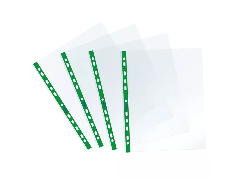Busta a Perforazione Universale Sprint Favorit - 22x30 cm - Liscia - 400159689 (Trasparente Banda Verde Conf. 25)