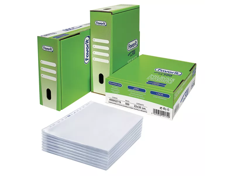 Busta a Perforazione Universale Linear Favorit - 22x30 cm - Liscia Medio Spessore - 400052719 (Trasparente Conf. 500)