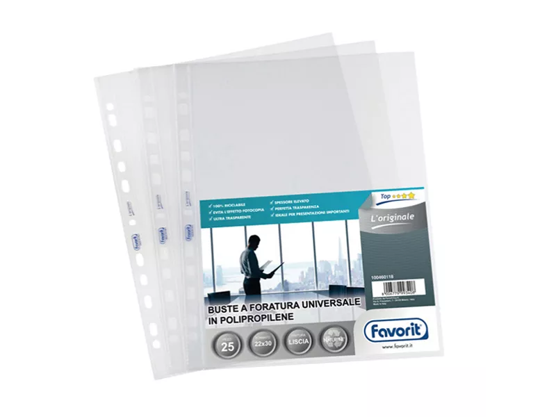 Busta a Perforazione Universale L’Originale Favorit - 30x42 cm - Liscia Alto Spessore - 100460119 (Trasparente Conf. 10)