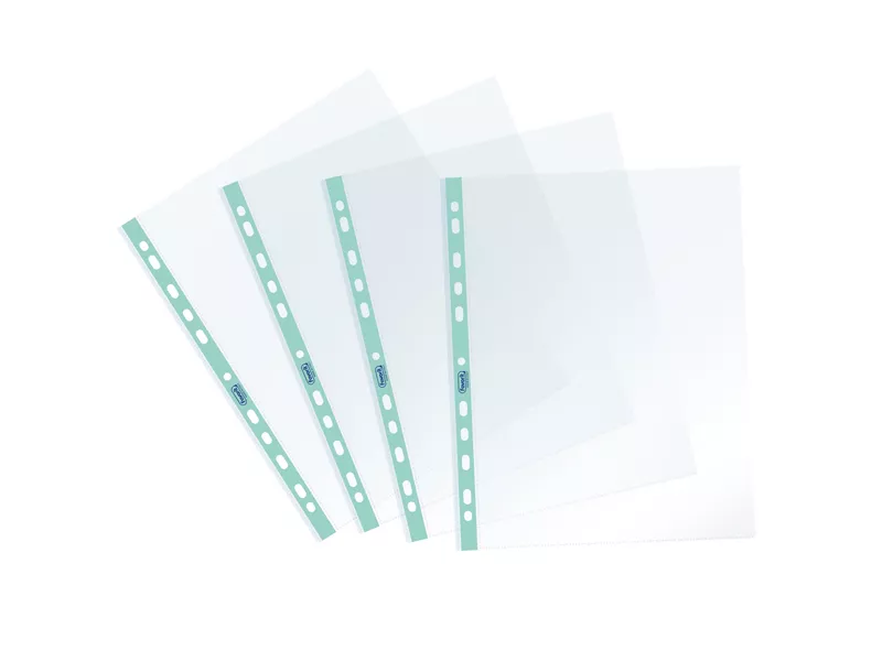 Busta a Perforazione Universale Pastel Favorit - 22x30 cm - Liscia - 400136868 (Trasparente Banda Azzurro Conf. 25)