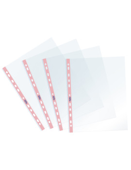 Busta a Perforazione Universale Pastel Favorit - 22x30 cm - Liscia - 400136870 (Trasparente Banda Rosa Conf. 25)