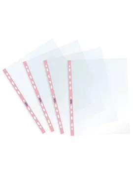 Busta a Perforazione Universale Pastel Favorit - 22x30 cm - Liscia - 400136870 (Trasparente Banda Rosa Conf. 25)