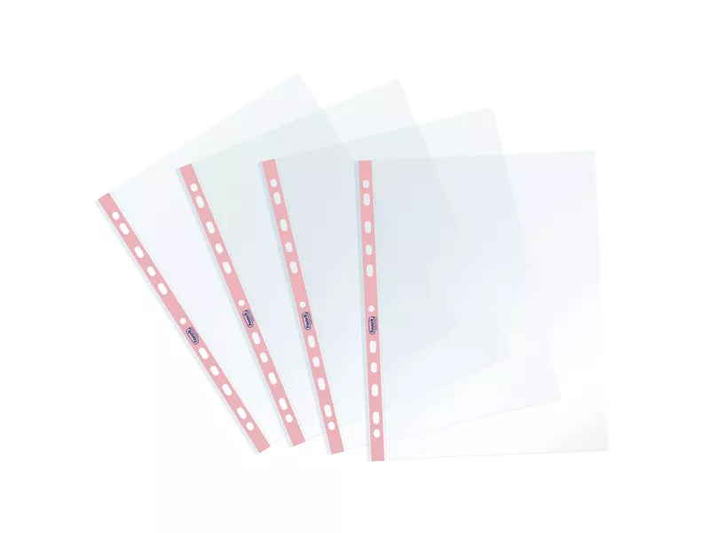 Busta a Perforazione Universale Pastel Favorit - 22x30 cm - Liscia - 400136870 (Trasparente Banda Rosa Conf. 25)