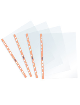 Busta a Perforazione Universale Pastel Favorit - 22x30 cm - Liscia - 400136866 (Trasparente Banda Arancio Conf. 25)
