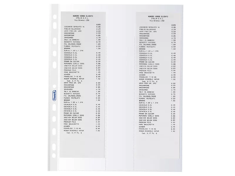 Busta a Perforazione Universale Porta Scontrini Favorit - 22x30 cm - 4 Posti - 400141970 (Trasparente Conf. 10)