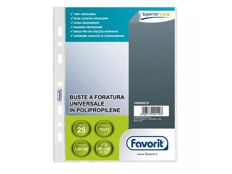 Busta a Perforazione Universale Air-Special Favorit - 15x21 cm - Liscia Alto Spessore - 100460019 (Trasparente Conf. 25) Busta a Perforazione Universale Air-Special Favorit - 15x21 cm - Liscia Alto Spessore - 100460019 (Trasparente Conf. 25)