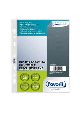 Busta a Perforazione Universale Air-Special Favorit - 15x21 cm - Liscia Alto Spessore - 100460019 (Trasparente Conf. 25)