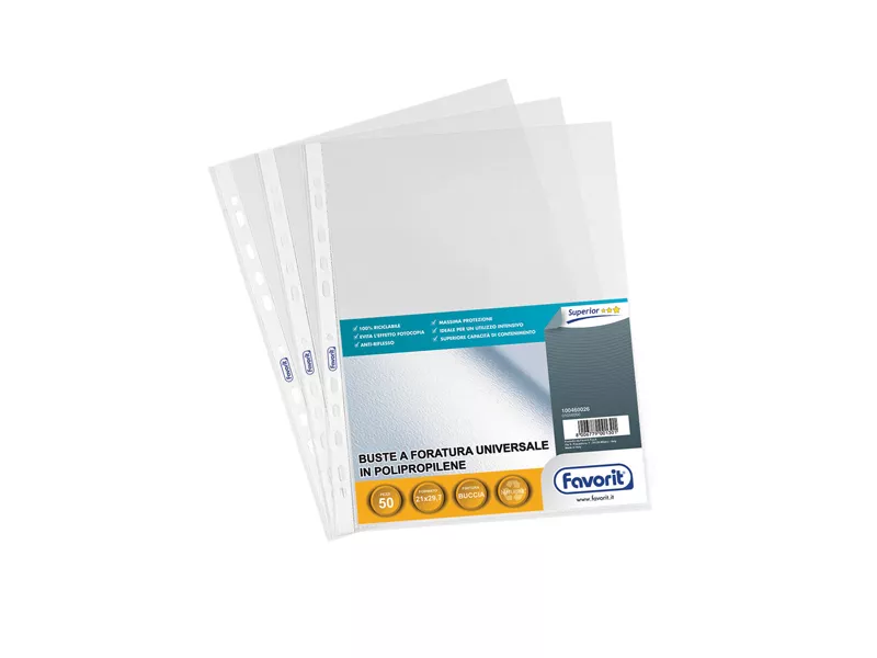 Busta a Perforazione Universale Air-Special Favorit - 21x29,7 cm - Goffrata Alto Spessore - 100460026 (Trasparente Conf. 50)