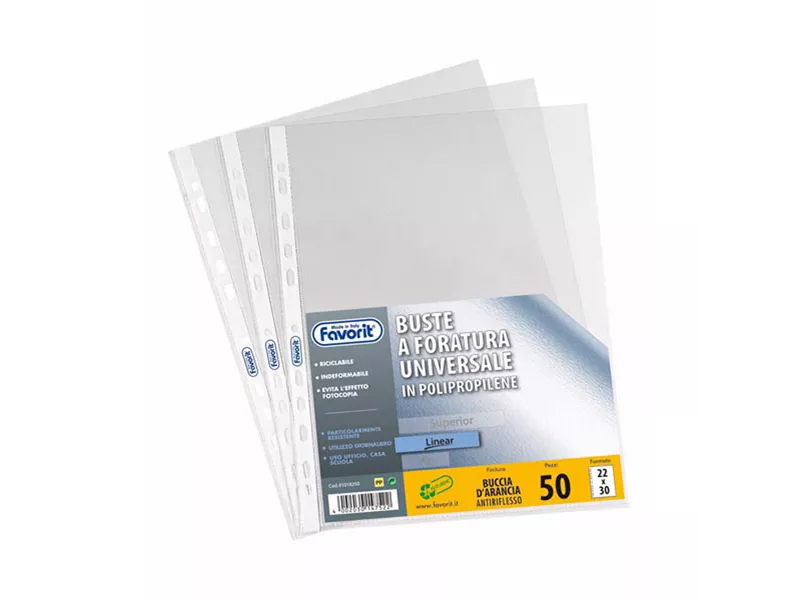 Busta a Perforazione Universale Air-Special Favorit - 22x30 cm - Goffrata Medio Spessore - 100460040 (Trasparente Conf. 50)