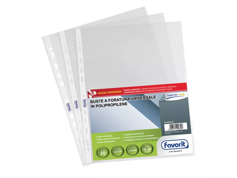 Busta a Perforazione Universale Air-Special Favorit - 22x30 cm - Liscia Alto Spessore - 100460120 (Trasparente Conf. 50) Busta a Perforazione Universale Air-Special Favorit - 22x30 cm - Liscia Alto Spessore - 100460120 (Trasparente Conf. 50)