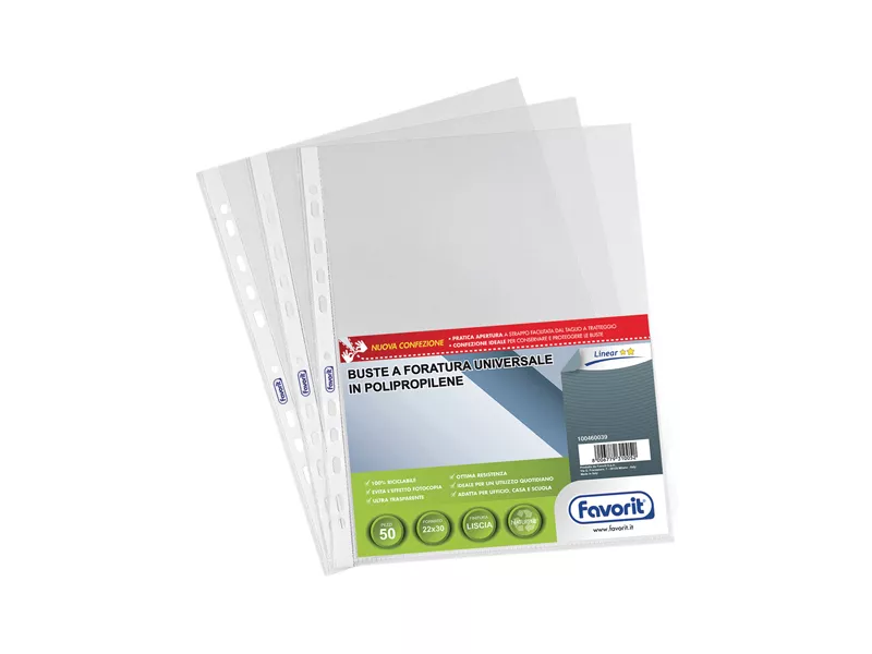 Busta a Perforazione Universale Air-Special Favorit - 22x30 cm - Liscia Medio Spessore - 100460039 (Trasparente Conf. 50) Busta a Perforazione Universale Air-Special Favorit - 22x30 cm - Liscia Medio Spessore - 100460039 (Trasparente Conf. 50)