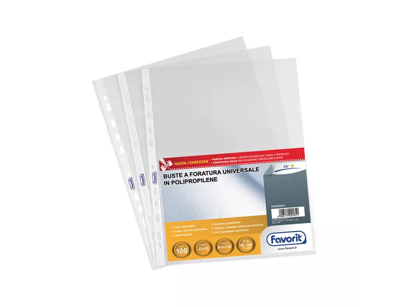 Busta a Perforazione Universale Air-Special Favorit - 22x30 cm - Standard Goffrata - 100460054 (Trasparente Conf. 100)