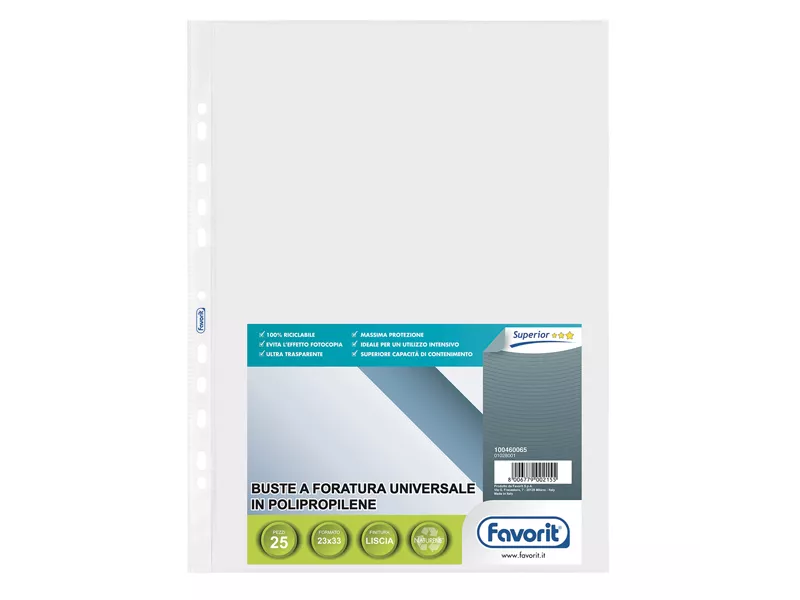 Busta a Perforazione Universale Air-Special Favorit - 23x33 cm - Liscia Alto Spessore - 100460065 (Trasparente Conf. 25)