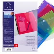 Busta a Perforazione Universale con Bottone in Velcro Exacompta - PPL - 24x32 cm - 57380E (Assortiti Trasparenti Conf. 5)