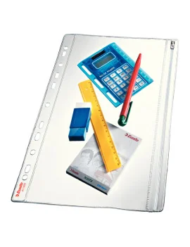 Busta a Perforazione Universale con Chiusura a Zip Esselte - Liscia - 21,5x30,7 cm - 411200 (Trasparente Conf. 5)