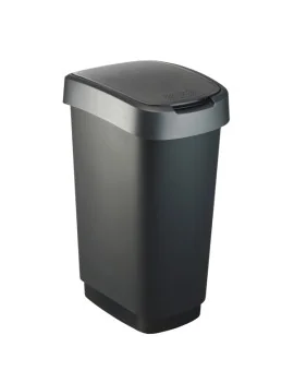 Pattumiera con Coperchio Basculante Rotho - 40,1x29,1x60,2 cm - 50 Litri - F600029 (Nero e Grigio)