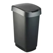 Pattumiera con Coperchio Basculante Rotho - 40,1x29,1x60,2 cm - 50 Litri - F600029 (Nero e Grigio)