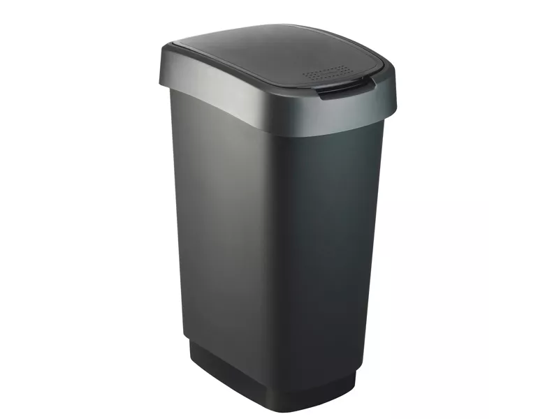 Pattumiera con Coperchio Basculante Rotho - 40,1x29,1x60,2 cm - 50 Litri - F600029 (Nero e Grigio)