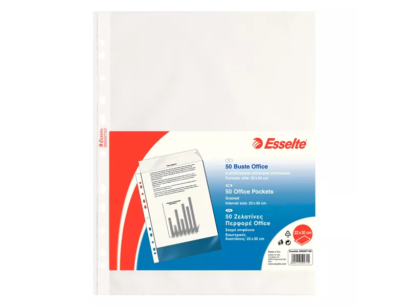 Busta a Perforazione Universale Copy Safe Esselte - Goffrata Medio Spessore - 22x30 cm - 395097100 (Trasparente Conf. 50)